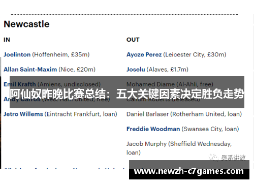 阿仙奴昨晚比赛总结:五大关键因素决定胜负走势 阿仙奴昨晚比赛总结:五大关键因素决定胜负走势